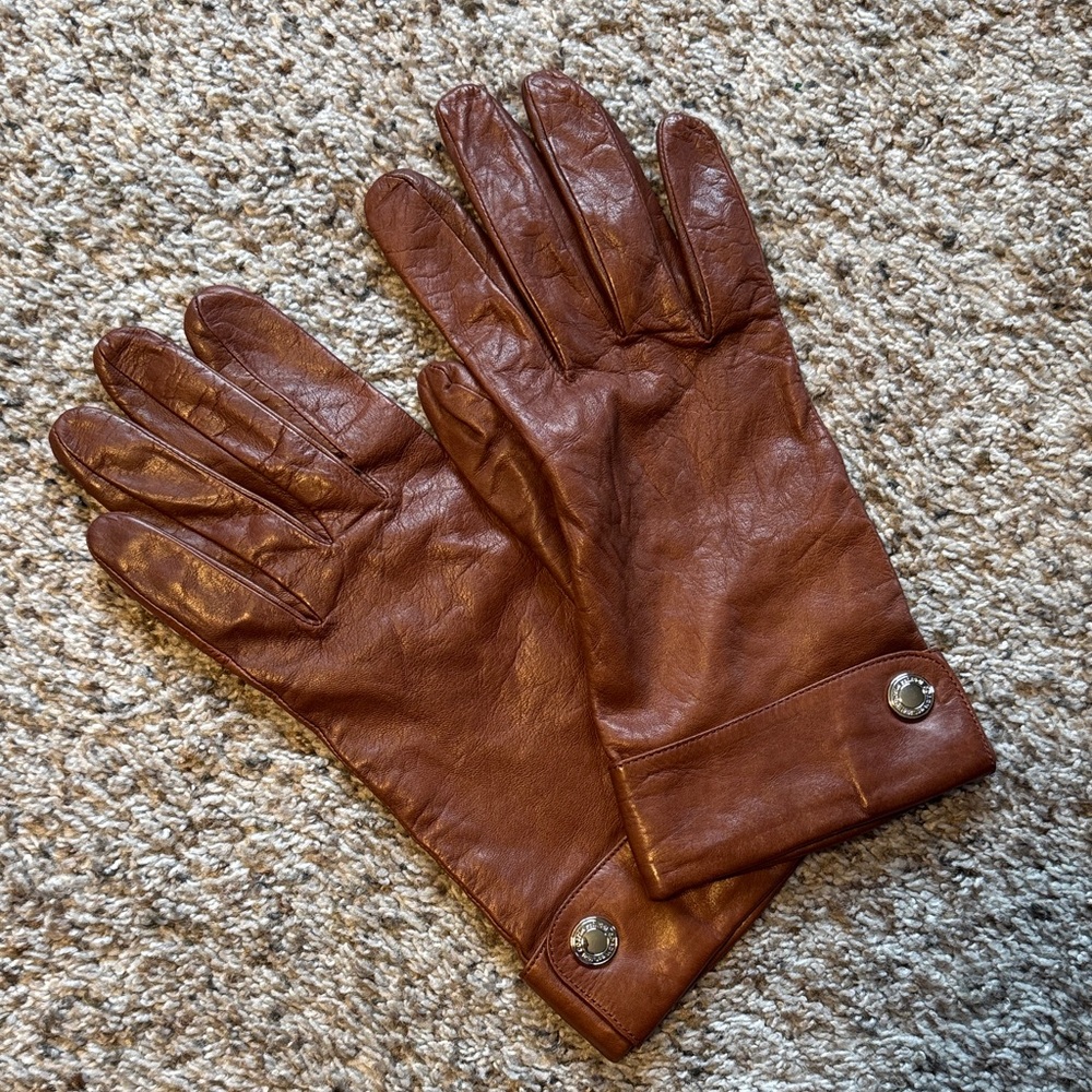 Coach Brown Leather Gloves with Silver Button